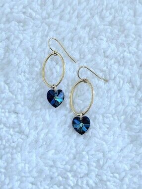 Deep Blue Swarovski Crystal💎 Heart💙 Earrings - NWOT